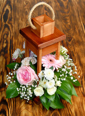DIY Wooden decorative lantern with beautiful flowers.