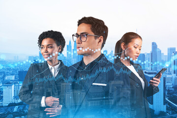 Group of business colleagues in suits as a part of multinational corporate team working on...