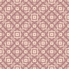 Vector geometric ornament in ethnic style. Abstract seamless pattern with squares, diamonds, triangles, grid, repeat tiles. Brown and beige color. Retro vintage background texture. Repeatable design