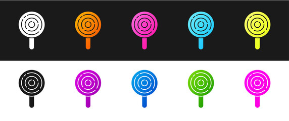 Set Lollipop icon isolated on black and white background. Candy sign. Food, delicious symbol. Vector.