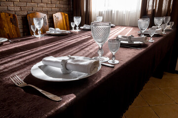 Classic restaurant interior with served table