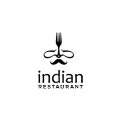 Fototapeta na wymiar Mustache Fork Indian Restaurant Cuisine logo design inspiration