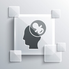 Grey Baby dummy pacifier icon isolated on grey background. Toy of a child. Square glass panels. Vector.
