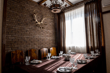 Classic restaurant interior with served table