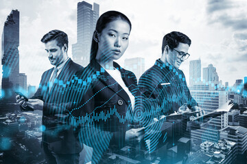 Group of business colleagues in suits as a part of multinational corporate team working on...