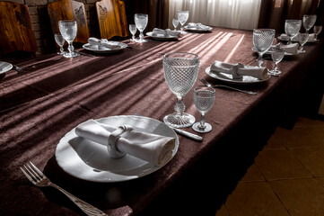 Classic restaurant interior with served table