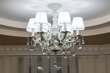 beautiful classic chandelier shot in the room close-up