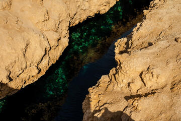 Desert mountains great crack with water, Ras Mohammad, Egypt