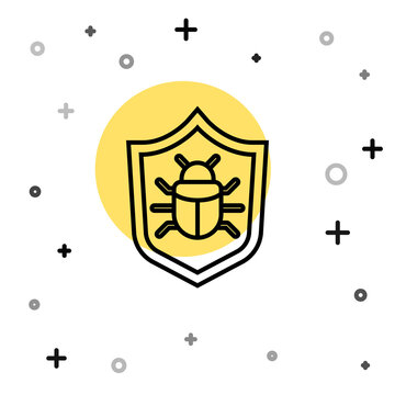 recommend clip art: Black line System bug concept icon isolated on white background. Code bug concept. Bug in the system. Bug searching. Random dynamic shapes. Vector.