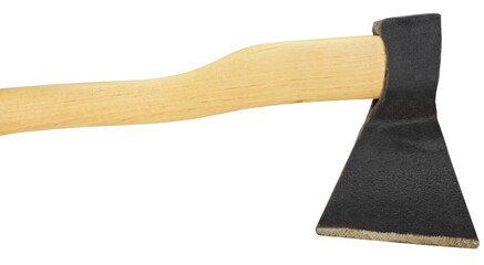 axe with wooden handle on white