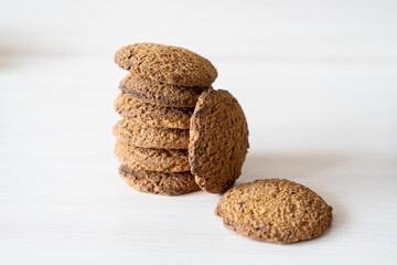 Baked biscuit. Fresh sweet healthy oatmeal cookies with oats.