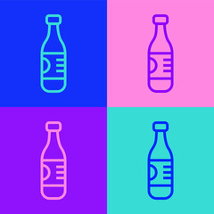 Pop art line Bottle of water icon isolated on color background. Soda aqua drink sign. Vector.