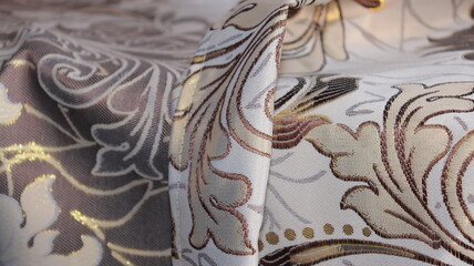 Curtain fabric folds close up.Technological process of sewing curtains.