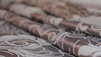 Curtain fabric folds close up.Technological process of sewing curtains.
