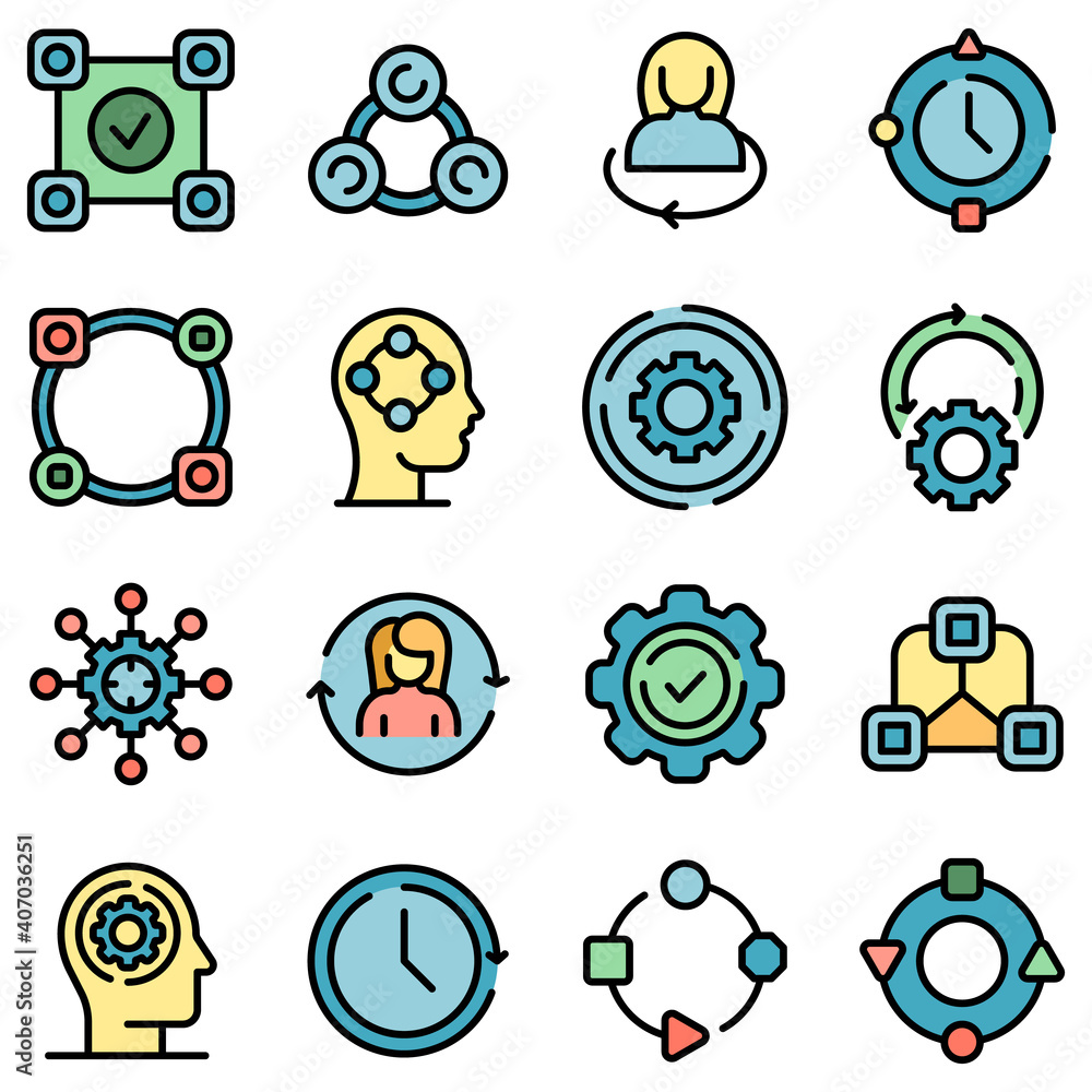 Poster adapt to changes icons set. outline set of adapt to changes vector icons thin line color flat on whi