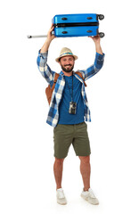 Excited man with suitcase