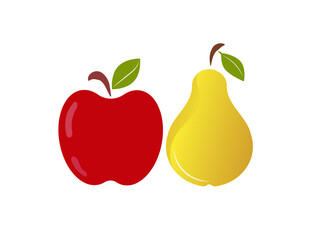 Apple and pear isolated on white backgrund. Vector icon