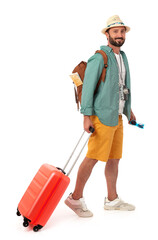 Traveler with suitcase walking