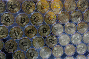 Bitcoin Shows On Screen. Close Up shot