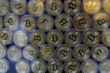 Bitcoin Shows On Screen. Close Up shot