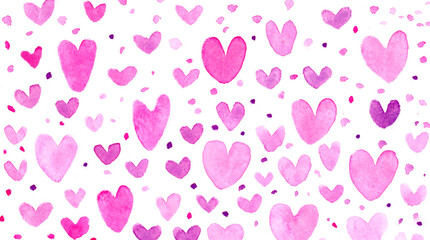 Fototapeta na wymiar Happy Valentines Day. Pink watercolor hearts