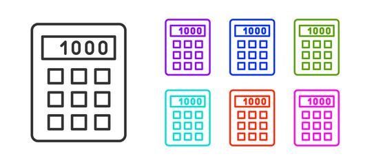 Black line Calculator icon isolated on white background. Accounting symbol. Business calculations mathematics education and finance. Set icons colorful. Vector.