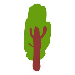 Green deciduous tree or bush. Shrubbery art design. Brown trunk and branches. Graphic elements. Cartoon doodle style. Nature and ecology. Park, forest or garden. Spring or summer. For post cards