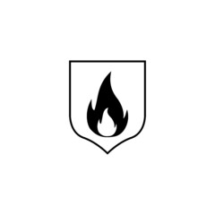 Fire logo with shield concept isolated on white background