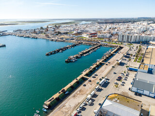 Obraz premium Aerial view of fishermen's harbor in Olhao, Algarve, Portugal