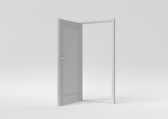 White door Open entrance to creative ideas or new life in white background. minimal concept idea creative. 3D render. - 407039477
