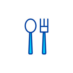 Fototapeta premium Spoon and fork icon. Icon for cafe and restaurant in blue style.