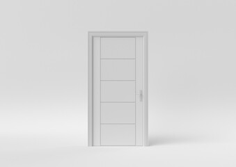 Closed White Door on white background. minimal concept idea creative. monochrome. 3D render.
