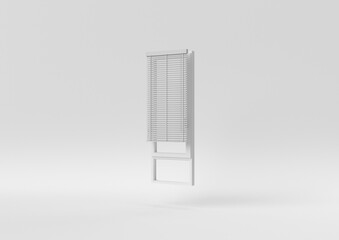 white window with venetian blind floating on white background. minimal concept idea. monochrome. 3D render.