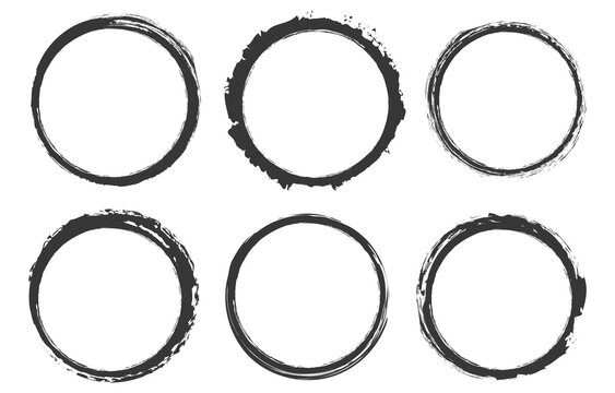 set of round brush painted ink stamp circle banner on transparent background	