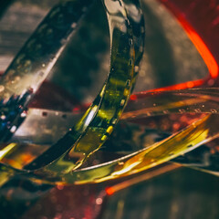 Old cinema rolls, retro cine-films, dirty filmstrip. Vintage background. Cinema movie nostalgic...