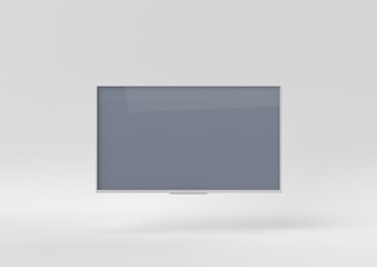 white tv floating on white background. minimal concept idea. 3D render.