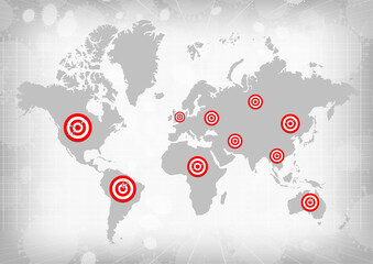 Vector : Vaccine syringe and archery target with virus world map background