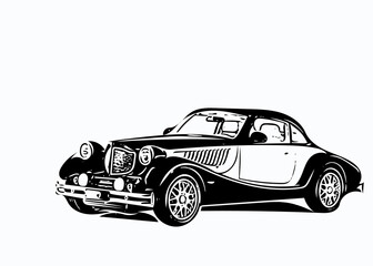 Fototapeta na wymiar Old car bodysuit black and white illustration.