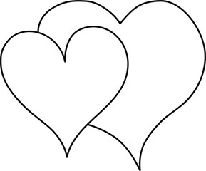Two hearts are drawn in black outline, romantic icon for Valentine's Day. Love symbol in doodle style, vector for web design.
