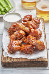 buffalo chicken wings with celery and beer