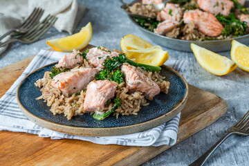 Salmon and broccoli pilaf