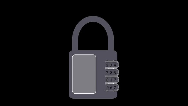 Animated lock with numbers on a blank background.