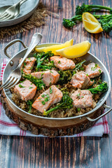Salmon and broccoli pilaf