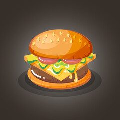Burger advertising poster design with hand drawn graphic elements on the chalkboard background. Hamburger vector illustration.