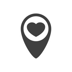 Logotipo silueta de corazón con puntero de mapa en color gris - obrazy, fototapety, plakaty