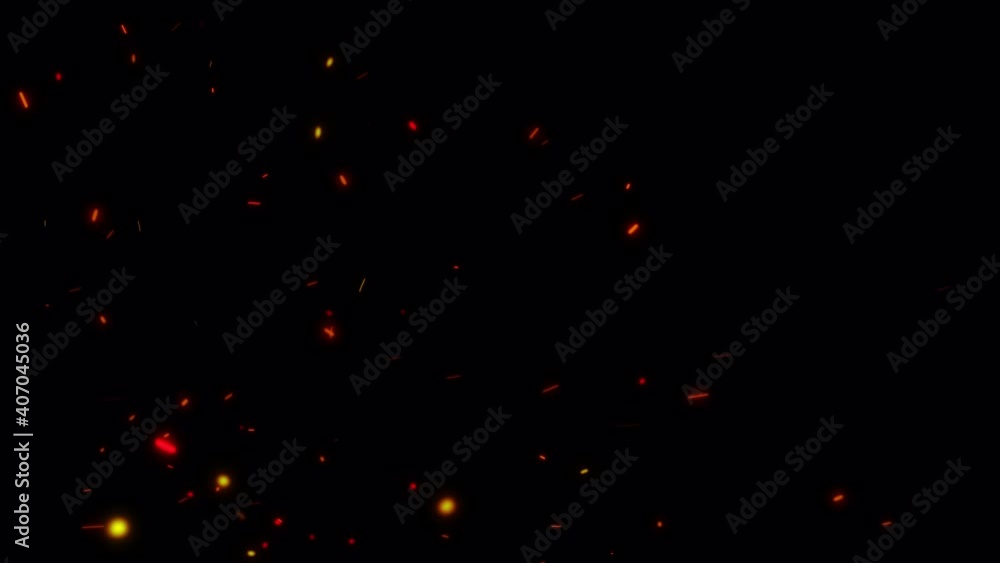 Poster abstract burning hot sparks fire embers particles random flying around. 4k 3d rendering fire glowing