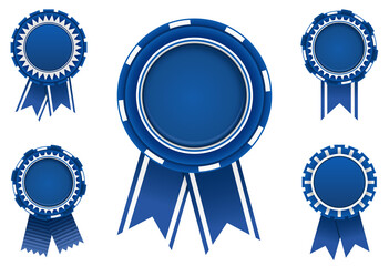 Blue award badge set with ribbons.Vector illustration.