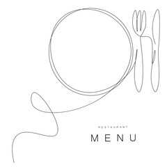 Menu restaurant background with plate, fork and knife, vector illustration