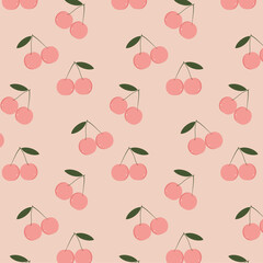 Cartoon pattern with red sweet cherry berry design. 