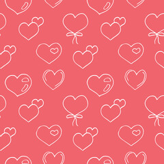 Seamless pattern hearts, vector doodle illustration, hand drawing, pink and white